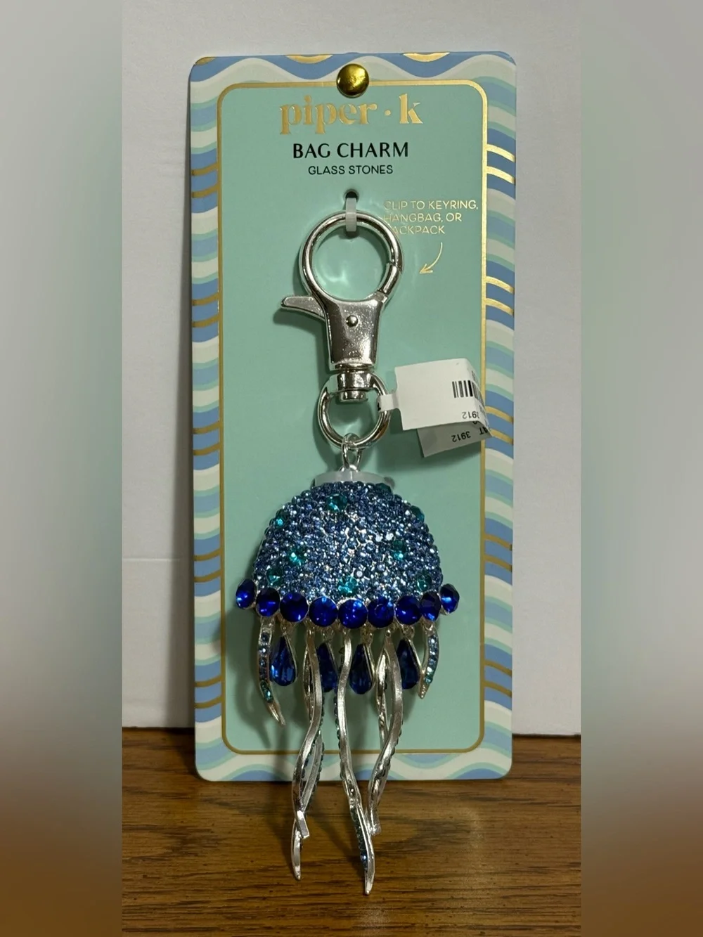 Piper K Blue Crystal Jellyfish Keychain Bag Charm